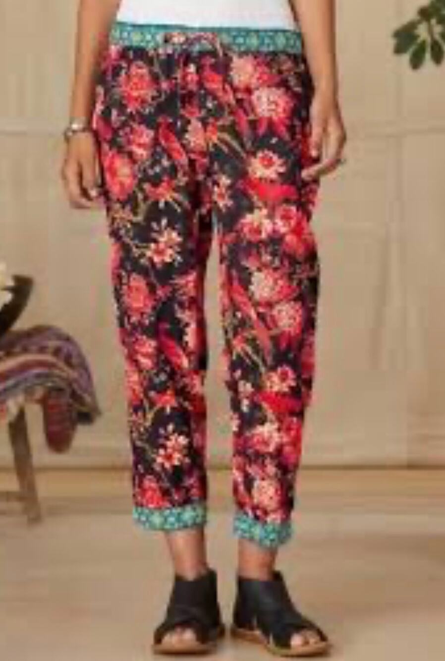 Sundance "Leia" Cotton Floral Bird Print Cropped Boho 100% Cotton Pants-Size XS